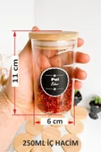 Sezka Life 12'li Bambu Kapaklı Bambu Kaşıklı Borosilikat Baharatlık Ve 21 Adet Suya Dayanıklı Etiket-6x11-250ml - 3