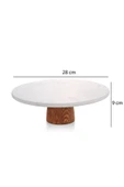 Sezka Life Desenli Mermer Ahşap Ayaklı Yuvarlak  Sunumluk Pasta Servis Sunumluğu Tabak 28 cm - 1