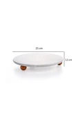 Sezka Life Desenli Mermer Ahşap Ayaklı Yuvarlak  Sunumluk Pasta Servis Sunumluğu Tepsisi 25 cm - 1