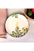 Akkoyunlu home Zeytin 6 Parça 6 Kişilik Lüx Seramik Pasta Servis Takımı Servis Tabağı Yuvarlak 20cm - 2