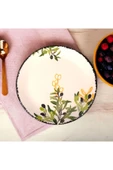 Akkoyunlu home Zeytin 6 Parça 6 Kişilik Lüx Seramik Pasta Servis Takımı Servis Tabağı Yuvarlak 20cm - 4