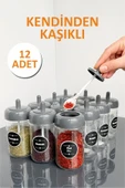Sezka Life 12 Adet Kapağı Kendinden Kaşıklı Baharatlık Seti Ve 21 Adet Suya Dayanıklı Etiket-300ml - 1