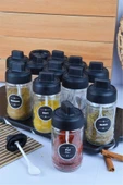 Sezka Life 12 Adet Kapağı Kendinden Kaşıklı Ve Kilitli Cam Baharatlık 21 Adet Suya Dayanıklı Etiket Seti-300ml - 1