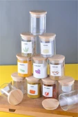Sezka Life 12 Adet Bambu Vakum Kapaklı Borosilikat Cam Kavanoz Seti Baharatlık 24 Adet Etiket 6x9 200ml - 1
