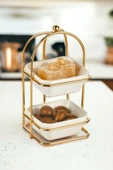 Akkoyunlu home 2 Katlı Kare Gold Seramik Sunumluk,Lokumluk ve Şekerlik - 1
