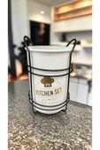 Akkoyunlu home Tezgah Üstü Dekoratif Gold Standlı Kaşıklık Beyaz Renk - 1