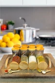 Sezka Life 12'li Lüx Bambu Kapaklı Bambu Kaşıklı Borosilikat Cam Kavanoz Saklama Kabı Baharatlık - 2