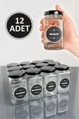 Sezka Life 12 Adet Metal Kapaklı Kavanoz Baharatlık Ve 21 Adet Baharat Etiket Seti Özel - 160ml - 1