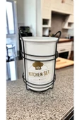 Akkoyunlu home Tezgah Üstü Dekoratif Gold Standlı Kaşıklık Beyaz Renk - 2