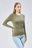 Basic Bisiklet Yaka Uzun Kollu Slim Fit Kadın Body T-shirt - 11
