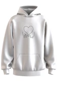 Oversize 'Love' Baskılı Kapşonlu Hoodie Sweatshirt - 1