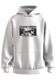 Oversize 'Clear Vısıon' Baskılı Kapşonlu Hoodie Sweatshirt - 1
