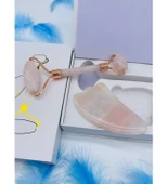 Doğal Taş Pembe Kuvars Kaz Ayaklı Roler Gua Sha Masaj Seti - 2