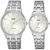 Q&Q QC204J004Y Gümüş Çelik Kordonlu Rakamlı Sevgili Çift Kol Saatleri - 1