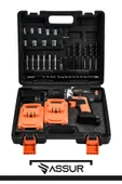 Assur 12V Çelik Şanzıman Bakır Sargılı Çift Akülü Şarjlı Matkap Vidalama thumbnail 3