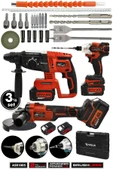 Assur Profesyonel 21V Çift Akü Kırıcı Delici Hilti 2-26mm + Somun Sıkma Sökme + Taşlama 3'lü Set - 1