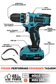 Assur 12V Çift Akü Şarjlı Matkap Metal Şanzıman Akülü Vidalama - 2