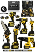Assur Profesyonel 21V Matkap Hilti Taşlama Somun Sıkma Makas Testere 6'lı Set - 1