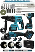 Assur 21V Çift Akü Kırıcı Delici Hilti 2-26mm + Somun Sıkma Sökme + Taşlama 3'lü Set - 1