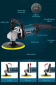 Assur 1200W Polisaj Makinesi Devir Ayarlı 6 Kademeli 180mm Pasta Cila thumbnail 2