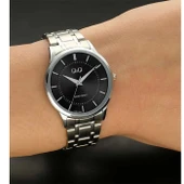 Q&Q QC204J003Y Siyah Gümüş Çizgili Çelik Kordonlu Sevgili Çift Kol Saatleri - 3