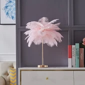 Masa Lambası Deve Kuşu Tüy Palmiye Pembe Abajur - 1