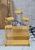Bambu Standlı Kavanoz Takımı - Cam Kavanoz Seti - Bambu Raf - 5 Parça - 1