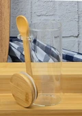 Bambu Standlı Kavanoz Takımı - Cam Kavanoz Seti - Bambu Raf - 5 Parça - 3