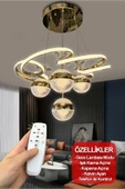 3 Renk Kumandalı Modern Sarkıt 4 Toplu Kelebekli Ledli Avize Gold - 4