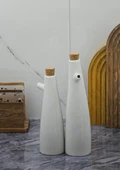 Pure Porselen Yağdanlık Seti - Bambu Altlıklı 2'li Yağlık Sirkelik Seti - 240+300 ML - 3