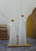 Pure Porselen Yağdanlık Seti - Bambu Altlıklı 2'li Yağlık Sirkelik Seti - 240+300 ML - 2