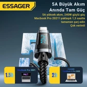 Essager 1 Metre 240W Dijital Ekranlı Type-C to Type-C Mega Hızlı Data Şarj Kablosu, Ultra Sağlam Halat Kablo Kopmaz - 5