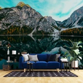 Karlı Dağ Göl ve Orman Manzaralı Duvar Kağıdı thumbnail 1