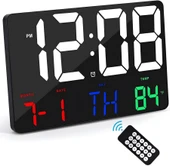 anaway shopping Dijital Duvar Saati Renkli Uzaktan Kumandalı Hd LED Ekran Tarih Gün Sıcaklık Alarm USB Dekoratif 25X16cm - 1