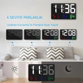 anaway shopping Dijital Duvar Saati Renkli Uzaktan Kumandalı Hd LED Ekran Tarih Gün Sıcaklık Alarm USB Dekoratif 25X16cm - 2