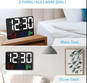 anaway shopping Dijital Duvar Saati Renkli Uzaktan Kumandalı Hd LED Ekran Tarih Gün Sıcaklık Alarm USB Dekoratif 25X16cm - 4