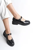 Maryba Siyah Rugan Bantlı Yuvarlak Burun Mary Jane Babet Günlük Ayakkabı - 1
