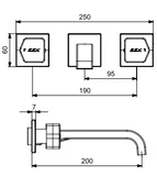 ECA Royal Ankastre Lavabo Bataryası Duvardan 3 Delikli L Çıkış Uçlu 102106667 thumbnail 2