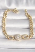 Pirinç Gold Renk Zincir Daire Zirkon Taşlı Xuping VIP Seri Kadın Bileklik - TJ-BB6744 - 1