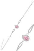 Gümüş rodyumlu pembe zirkon taşlı pırlanta modeli damla bileklik SGTL12219PEMBE thumbnail 1