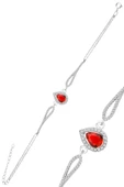 Gümüş rodyumlu kırmızı zirkon taşlı pırlanta modeli damla bileklik SGTL12219KIRMIZI thumbnail 1