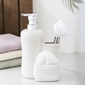 Porsima 277743 Tezgah Üstü Beyaz Sıvı Sabunluk Fırçalı Süngerlikli Sabunluk (550ml) 20cm thumbnail 2