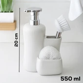 Porsima 277743 Tezgah Üstü Beyaz Sıvı Sabunluk Fırçalı Süngerlikli Sabunluk (550ml) 20cm thumbnail 4