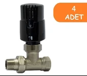 4 Adet ECA TRV4 Termostatik Düz Radyatör Valfi Petek Vanası Siyah 802120117 - 1