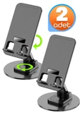 2 Adet Kaliteli Katlanır 360 Dönen Ayarlanabilir Telefon Tutucu Masaüstü Telefon Tablet Standı S014 - 1