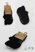 2'li Sneakers Kaymaz Basic Penye Çorap Bs20103 Siyah Ekru - 5