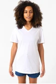 Beyaz Kadın V Yaka Basic Tshirt - 1