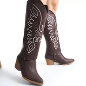 Jilla Kahverengi Cilt Tak Çıkar Topuklu Bot Ve Çizme thumbnail 6