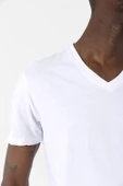 Beyaz Erkek V Yaka Basic Tshirt - 5