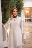 Yarım Fermuarlı Yaka Logo Baskılı Tunik - 71245.023 - Krem - 5